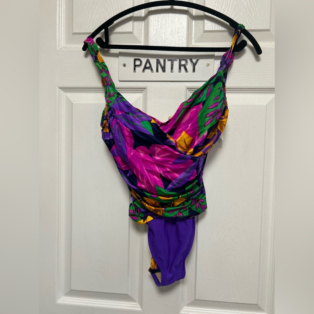 NWT VTG Cole Of California Bright Color Strapless 1 Pc Bathing Suit Sz 10